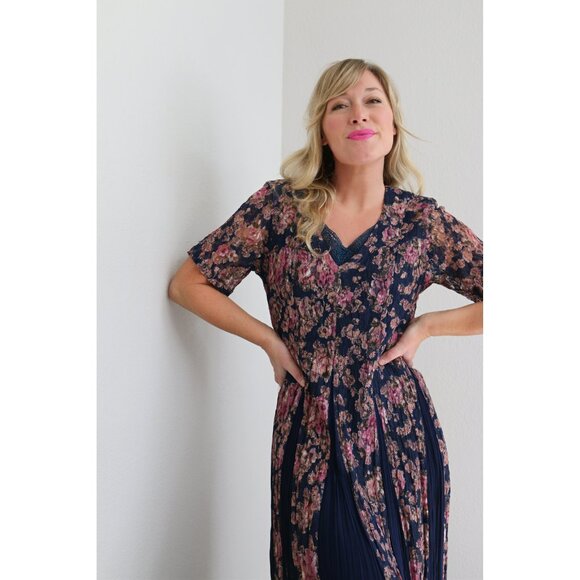 1990's Vintage Nostalgia Crinkle Floral Indian Rayon Dress Women's SM to MD 90s - Picture 5 of 10